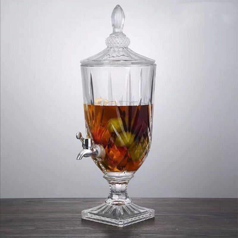 Creative Relief Crystal Juice Bottle With Lid And Faucet Large Capacity Juice Jar