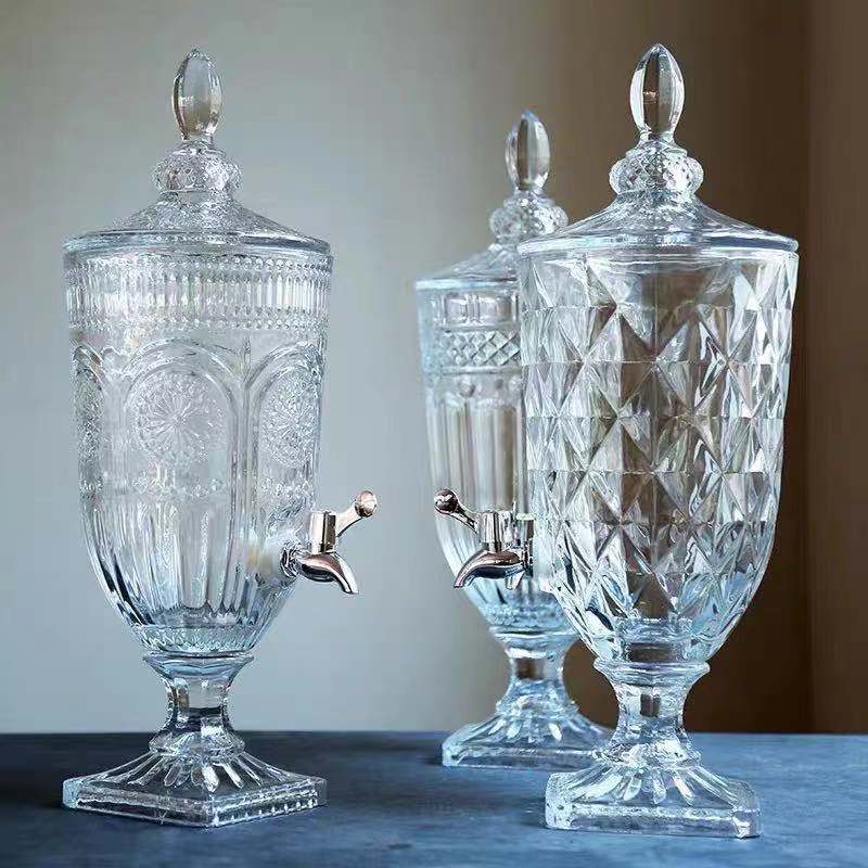 Creative Relief Crystal Juice Bottle With Lid And Faucet Large Capacity Juice Jar