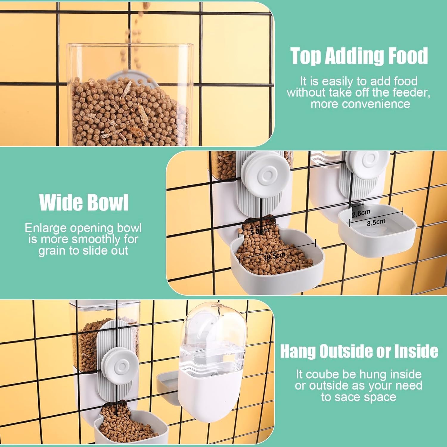 Hanging Automatic Pet Food And Water Dispenser Auto Gravity Rabbit Ferret Bunny Hedgehog Feeder And Water Dispenser Sets Cat Dog Food And Water Dispenser Food Bowl For Cage Hanging